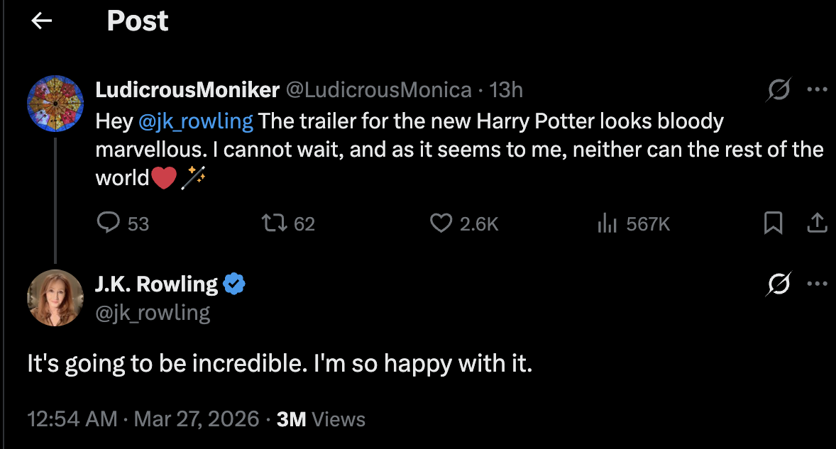 Джоан Роулинг отреагировала на первый тизер сериала о Гарри Поттере от HBO: что она сказала